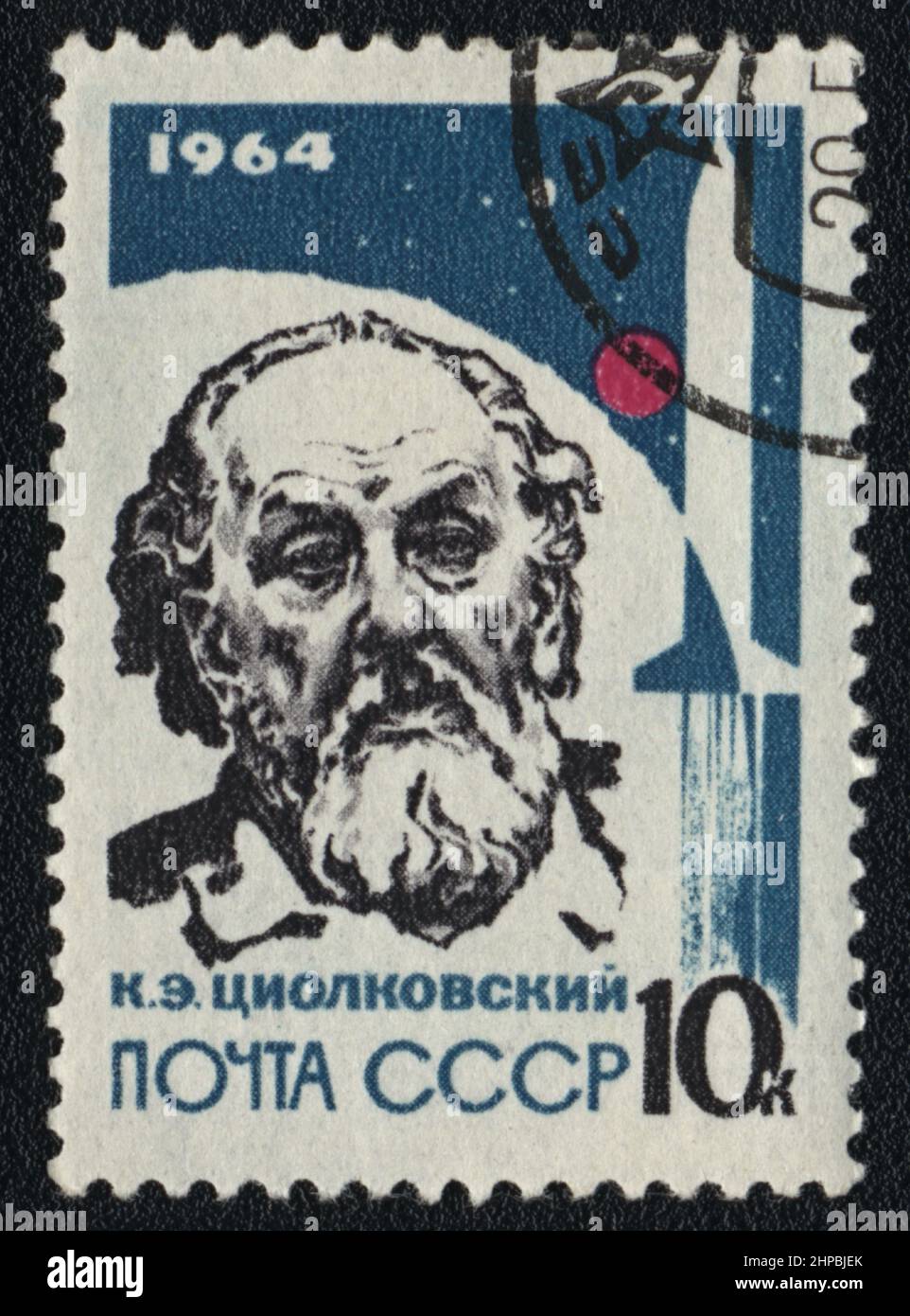 Eine Briefmarke. Konstantin Tsiolkovsky ist ein russischer Raketenwissenschaftler 1857 – 1935, UdSSR, 1964 Stockfoto