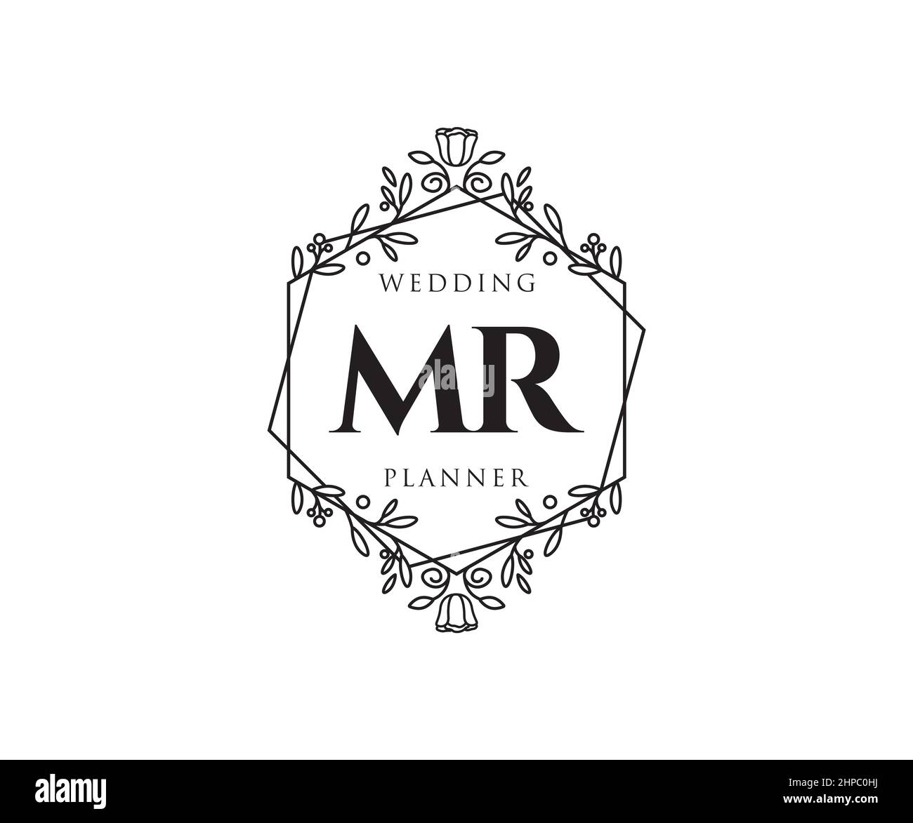 MR Initials Letter Hochzeit Monogram Logos Kollektion, handgezeichnete moderne minimalistische und florale Vorlagen für Einladungskarten, Save the Date, elegant Stock Vektor