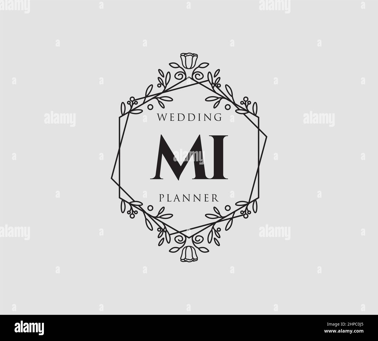 MI Initials Letter Hochzeit Monogram Logos Kollektion, handgezeichnete moderne minimalistische und florale Vorlagen für Einladungskarten, Save the Date, elegant Stock Vektor