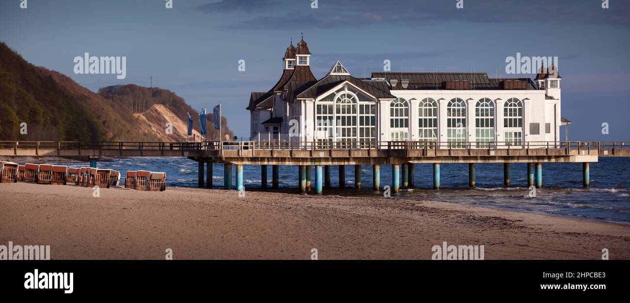 Sellin Pier Panorama und Biosphärenreservat Südostügen Stockfoto