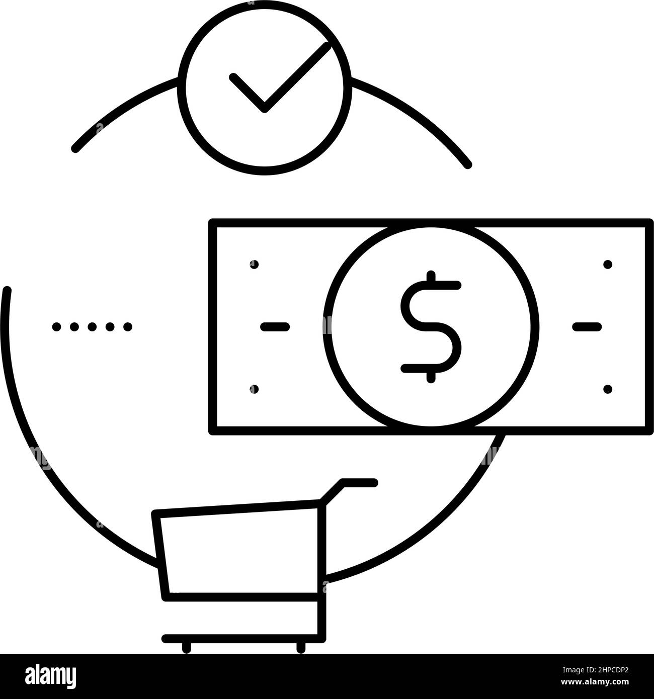 Käufe Zahlung mit Geldlinie Symbol Vektor Illustration Stock Vektor