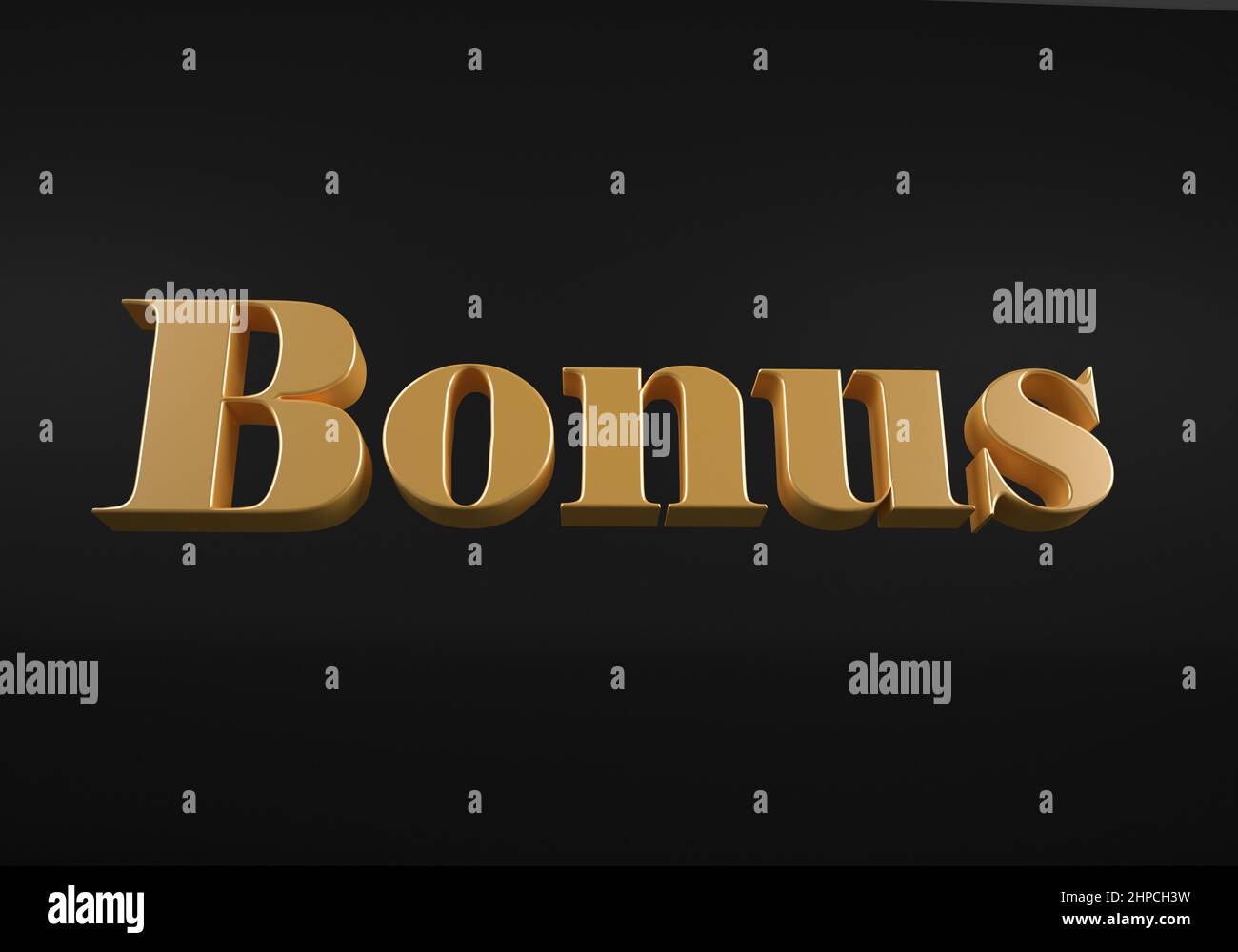 Isolierter Golden Word-Bonus auf Balck-Hintergrund, 3D Illustration. Stockfoto