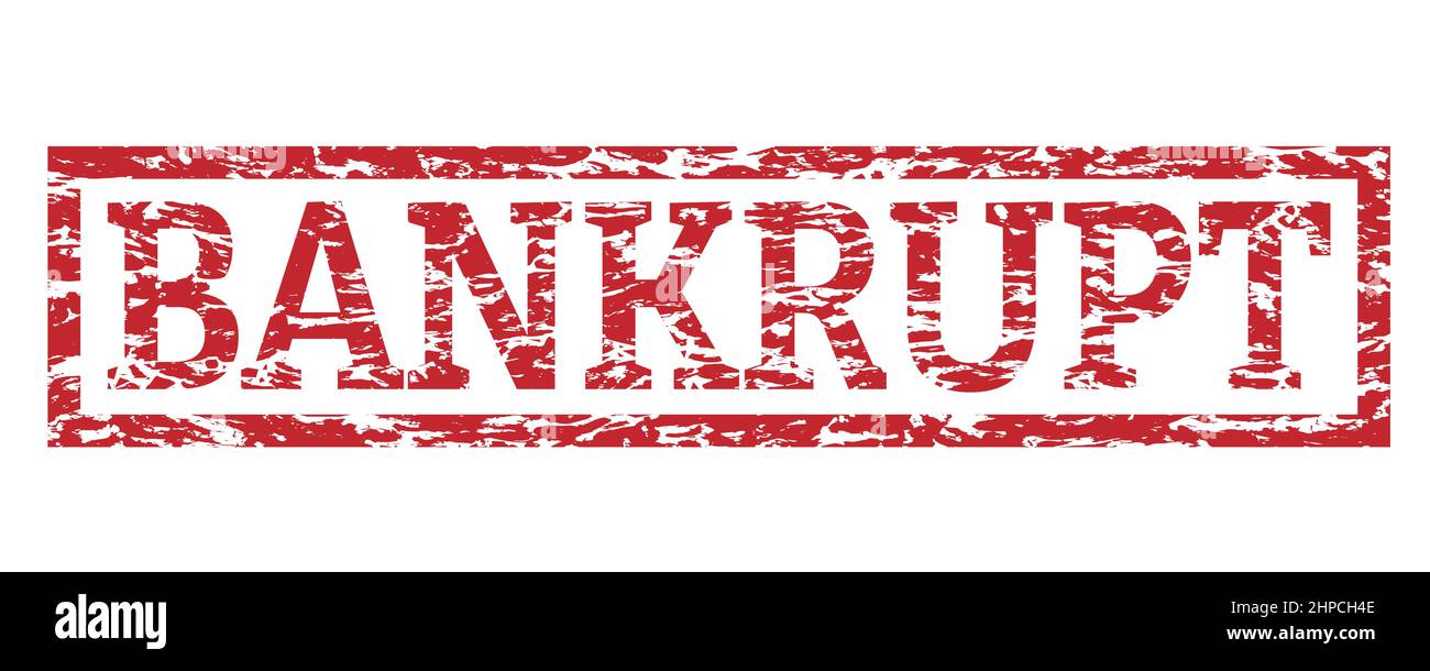 Bankrott-Stempel. Krise, Rezession und Konkurskonzept. Konzepte der wirtschaftlichen Verschuldung Stock Vektor