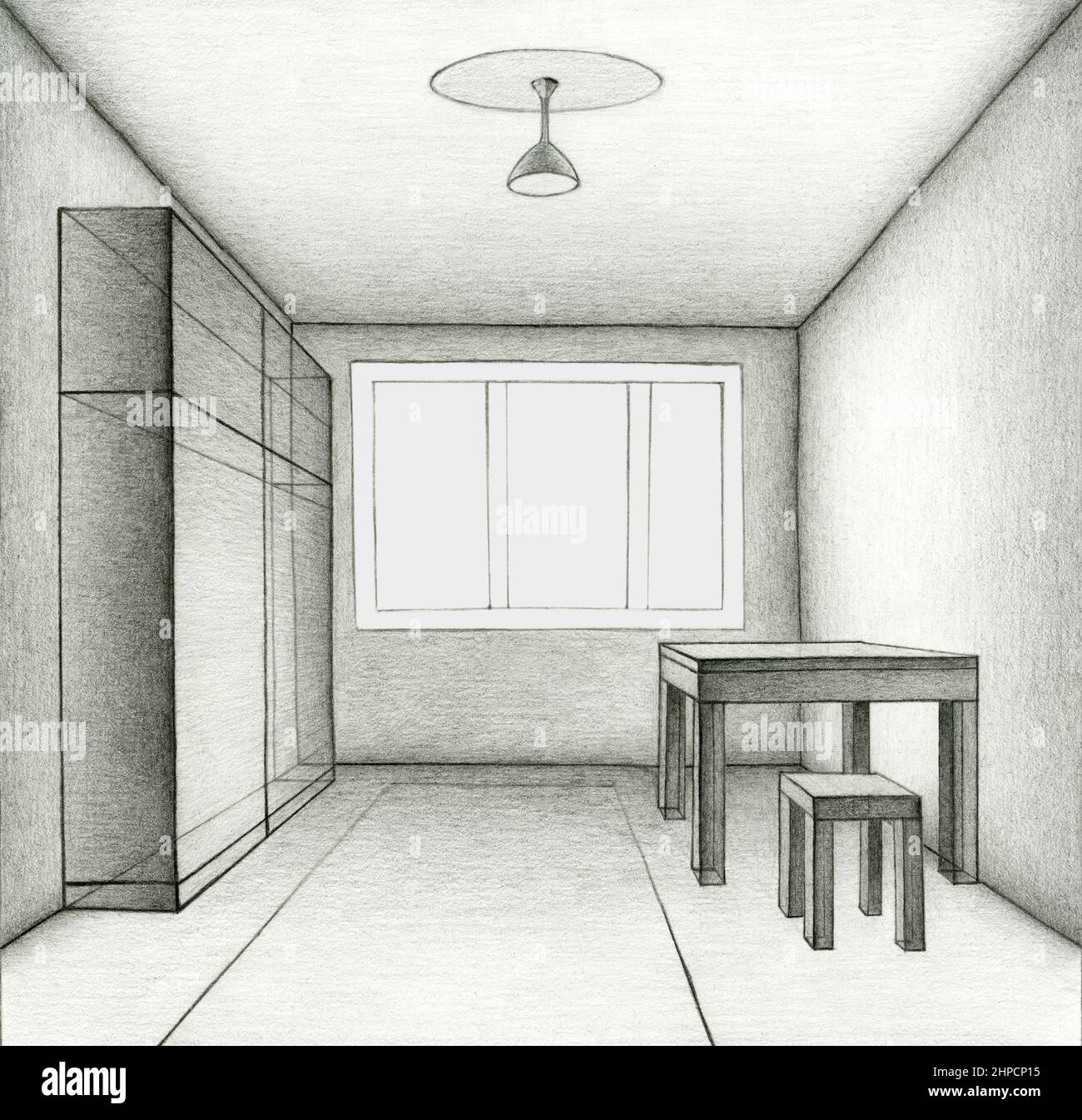 Interior Design mit Wohnzimmer in schwarzer Linie Skizze mit Schatten ...