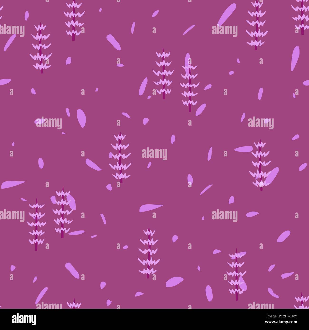 Abstrakter Schachtelhalm auf violettem Hintergrund. Nahtloses Vektormuster Stock Vektor