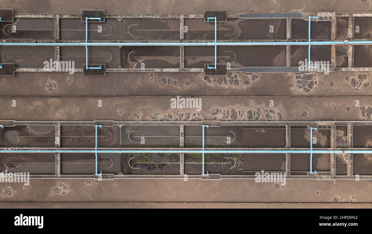 Abwasser und Abwasser Dekontamination Reservoir Stockfoto