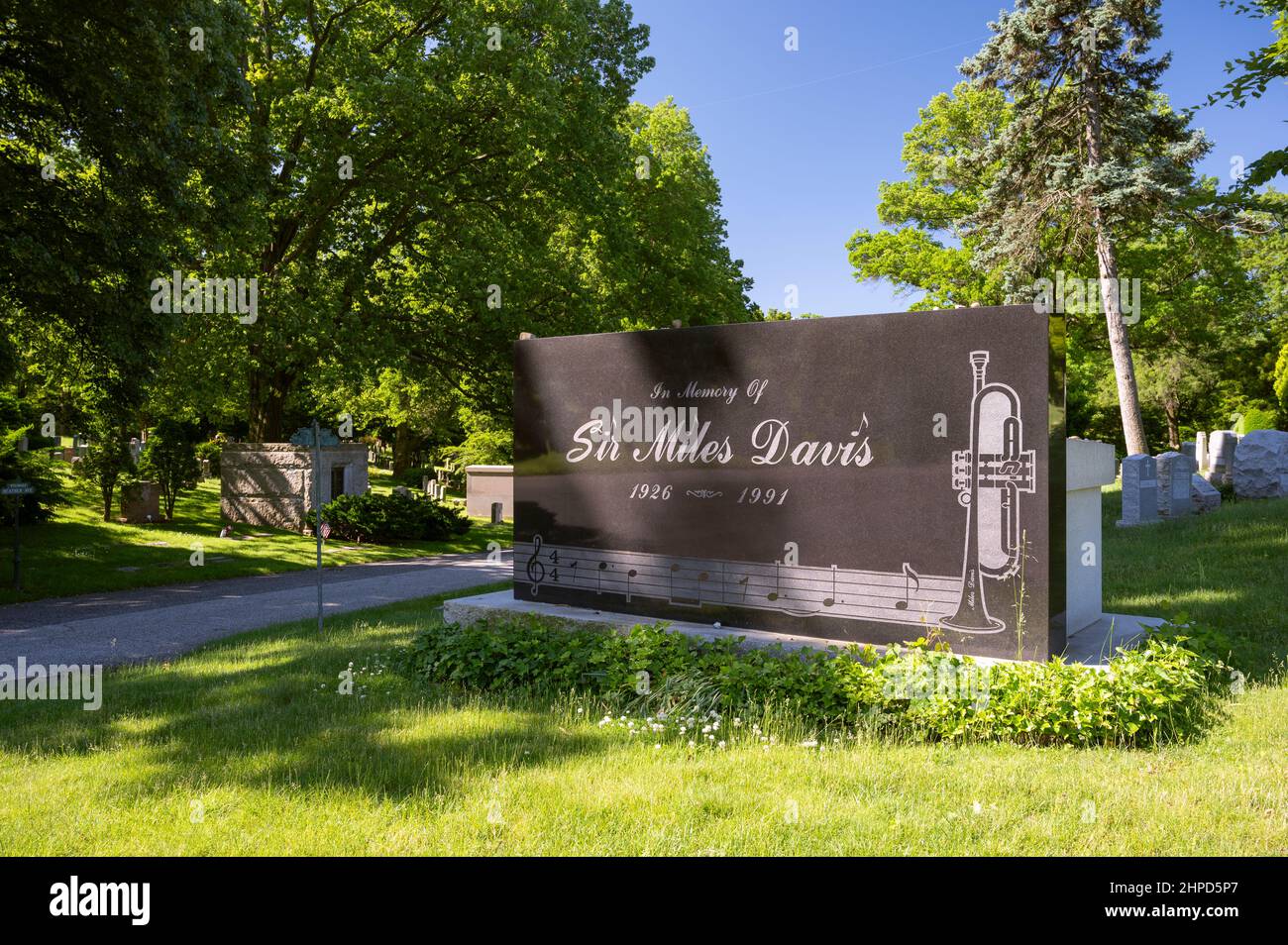 Miles Davis Grabstein auf dem Woodlawn Cemetery Stockfoto