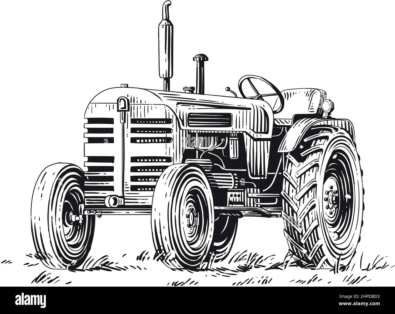 Traktor Hand Zeichnung Skizze Gravur Illustration Stil vecotr Stock