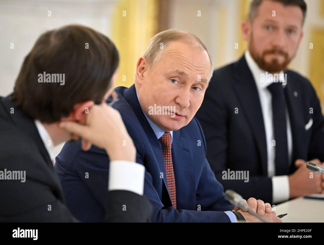 Der russische Präsident Wladimir Putin hatte ein Treffen mit Mitgliedern der Nationalen Öffentlichen Organisation Delovaya Rossiya im Kreml in Moskau, Russland. Stockfoto