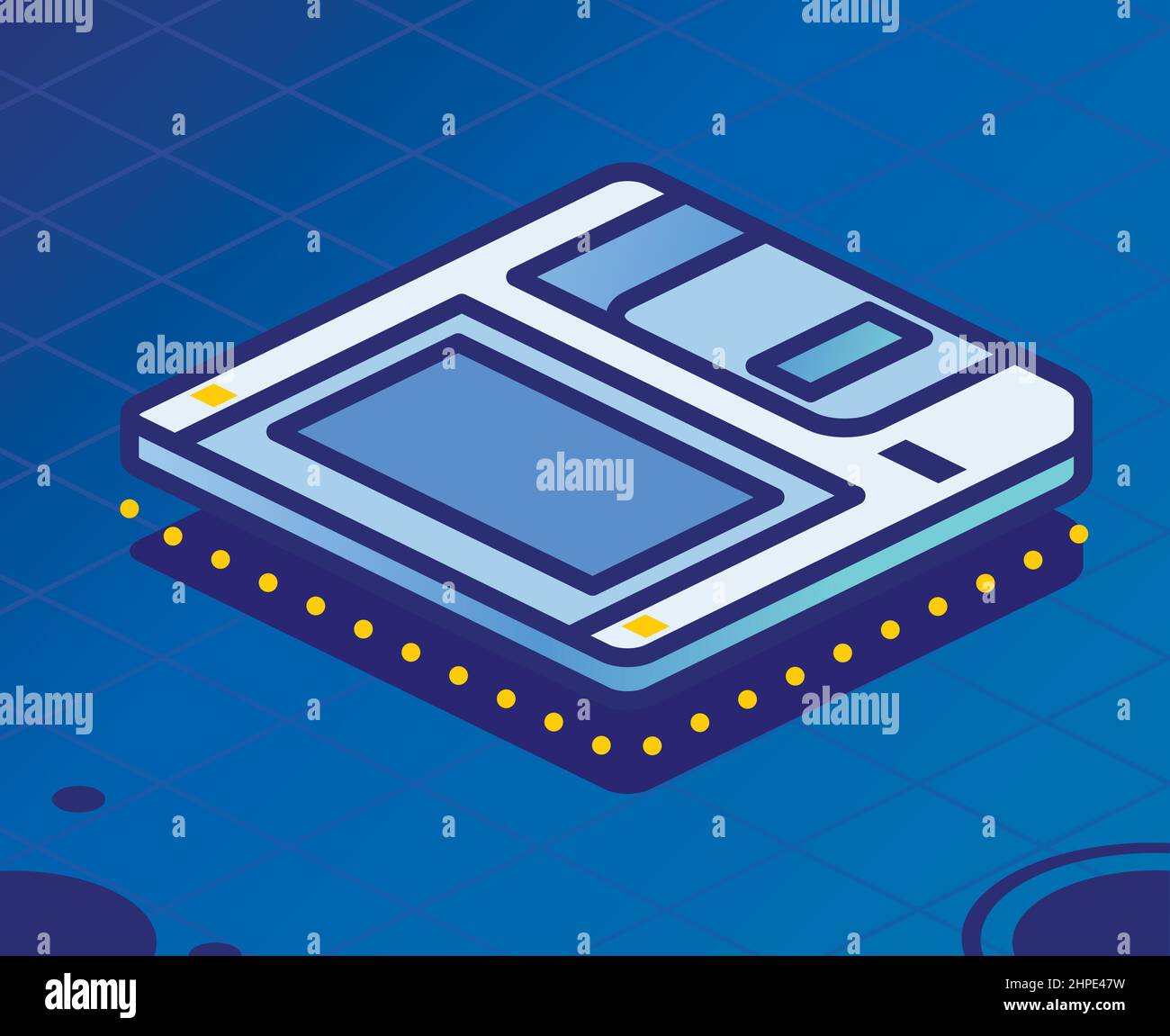 Isometrische Diskette. Vektorgrafik. Diskette auf blauem Hintergrund. Elektronisches Speichergerät Im Retro-Design. Stock Vektor