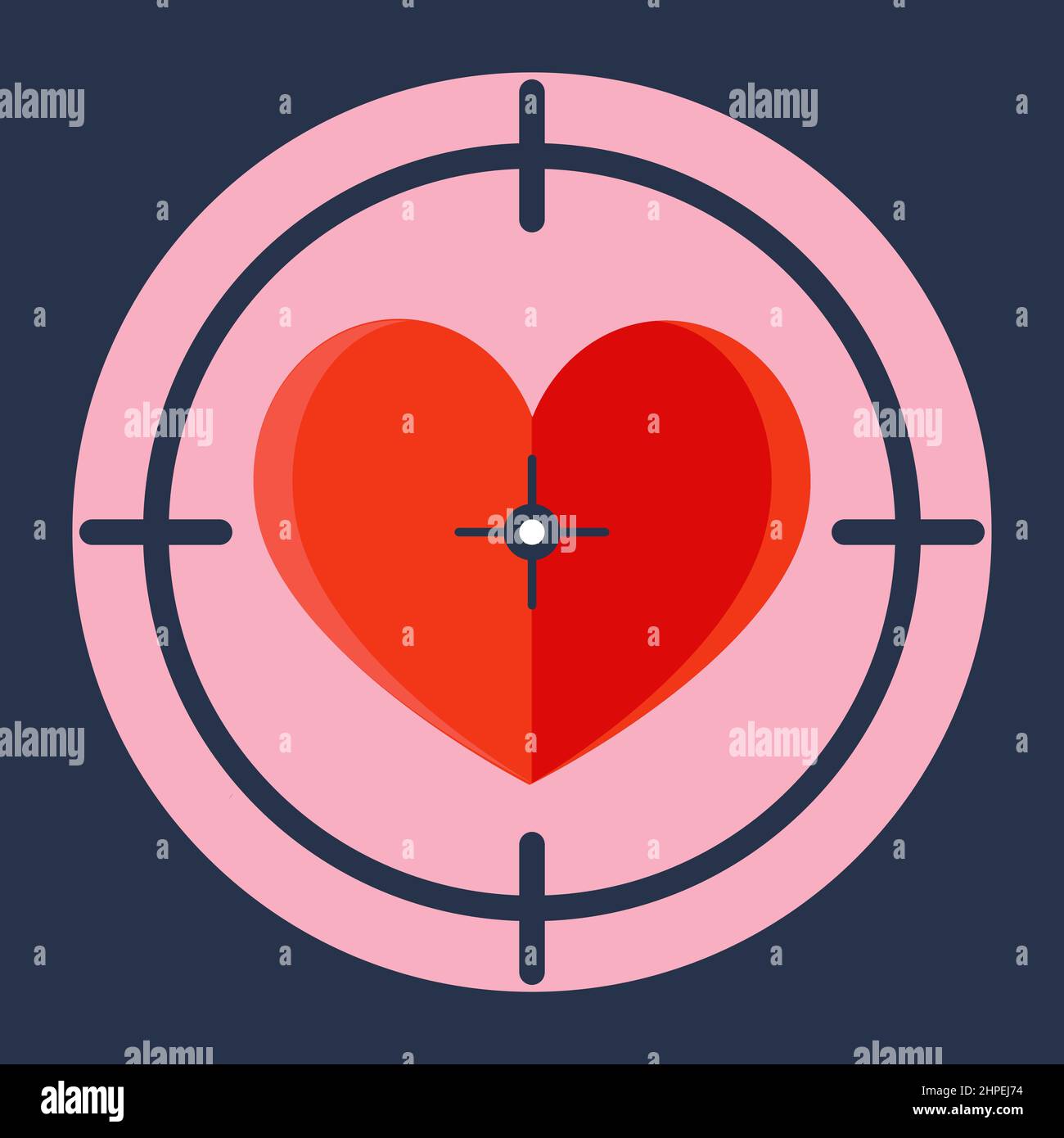 Rotes Herz in einem Scharfschützenfernrohr. Verführen Sie ein Mädchen. Flache Vektorgrafik. Stock Vektor