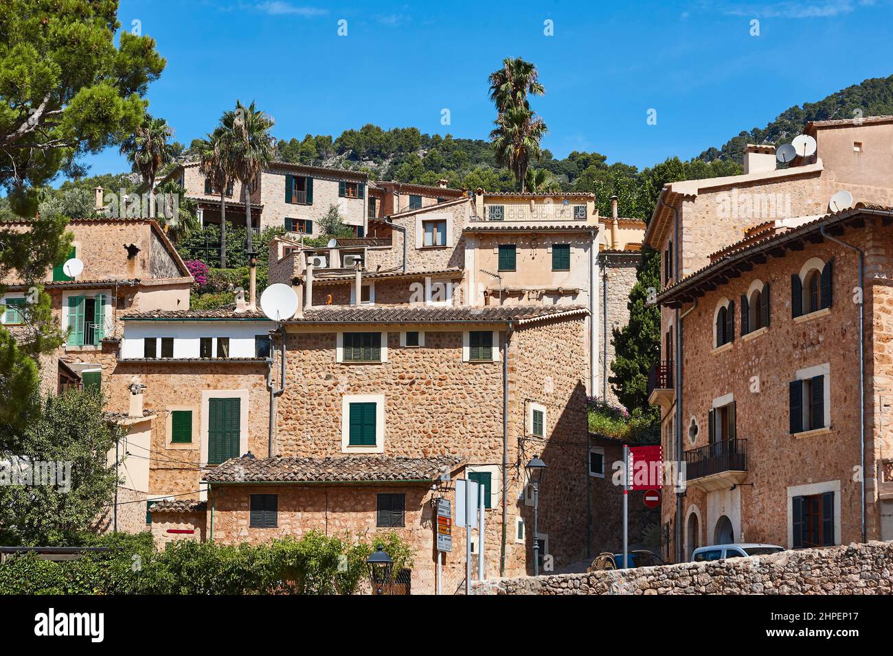 Traditionelle Steinhäuser im Dorf Fornalutx. Mallorca, Balearen Stockfoto