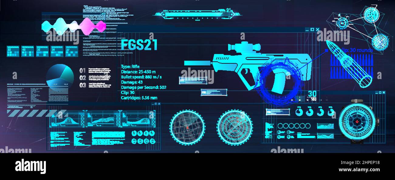 Militärische Benutzeroberfläche. Futuristisches Kontrollzentrum HUD, GUI Stock Vektor