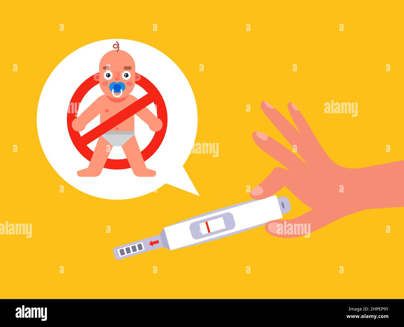 Negativer Schwangerschaftstest. Unfruchtbarkeit bei einer Frau. Flache Vektorgrafik. Stock Vektor