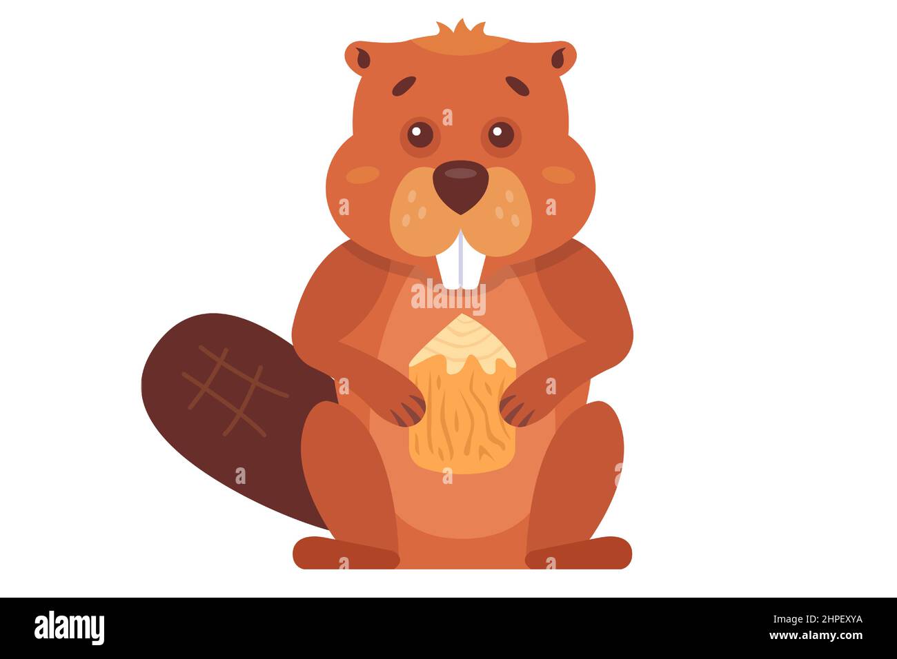 Ein brauner Biber nagt an einem Baum, um einen Damm zu bauen. Stock Vektor