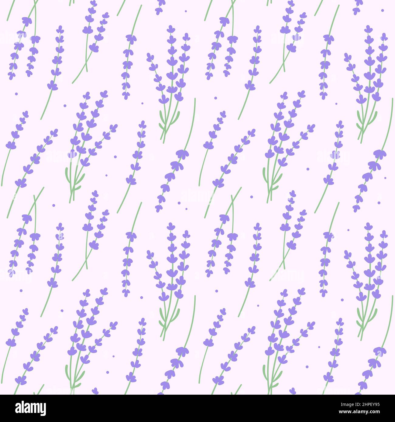 Nahtloses Blumenmuster aus Lavendelfeldern. Einfache und elegante handgezeichnete Hintergrundtextur, Vektorgrafik. Stock Vektor