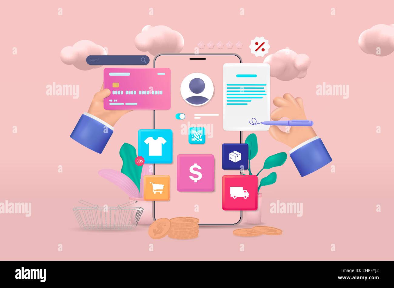 Online-Shopping und E-Commerce auf Handy-App oder Website Stock Vektor