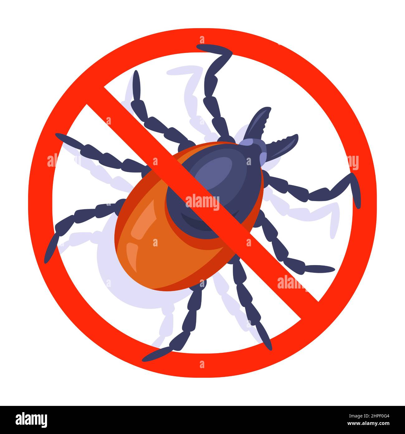 Durchgestrichenes Zeichen encephalitis tick. Gefährliches Insekt. Flache Vektorgrafik. Stock Vektor