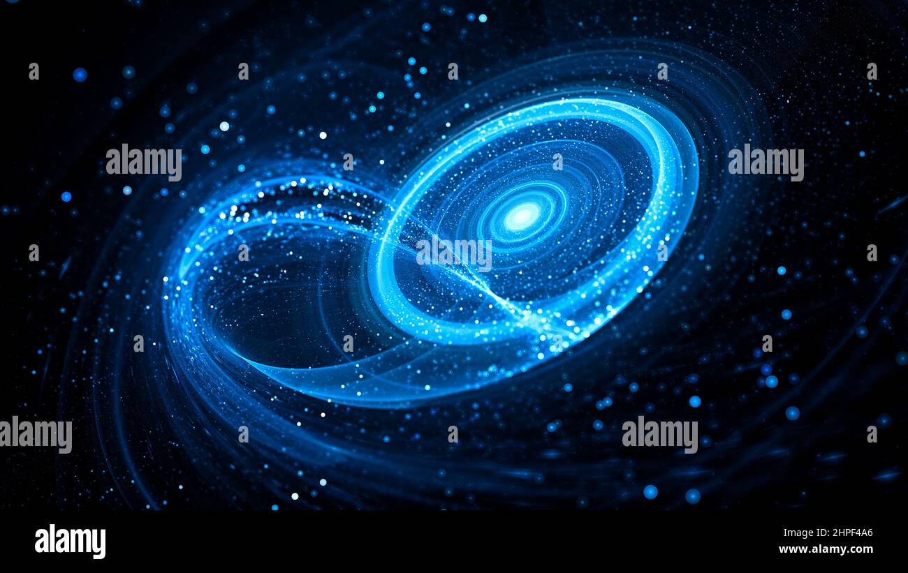 Blau glühende Geburt des Sternensystems im tiefen Raum, computergenerierter abstrakter Hintergrund, 3D Rendering Stockfoto