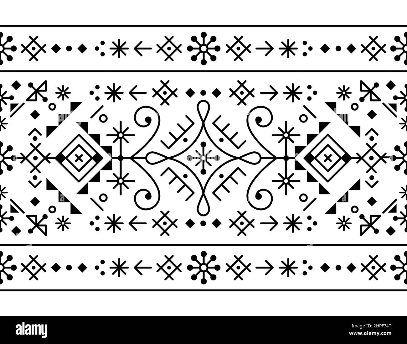 Isländisch Stil Tribal Linie Art Vektor nahtlose patten mit Herzen, Monde und geometrischen Formen, Textil- oder Stoffdruck Design von Viking Rune inspiriert Stock Vektor