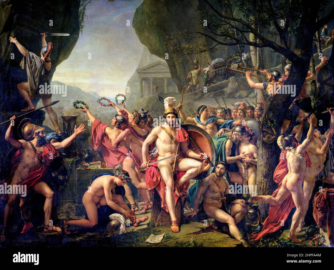 Leonidas in Thermopylae, Öl auf Leinwand, Gemälde von Jacques Louis David, 1814 Stockfoto