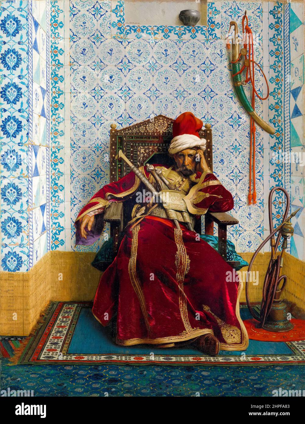 General Markos Botsaris (1788-1823), Held des griechischen Unabhängigkeitskrieges und Häuptling der Soulioten, Öl auf Leinwand, Porträtmalerei von Jean Léon Gérôme, 1874 Stockfoto