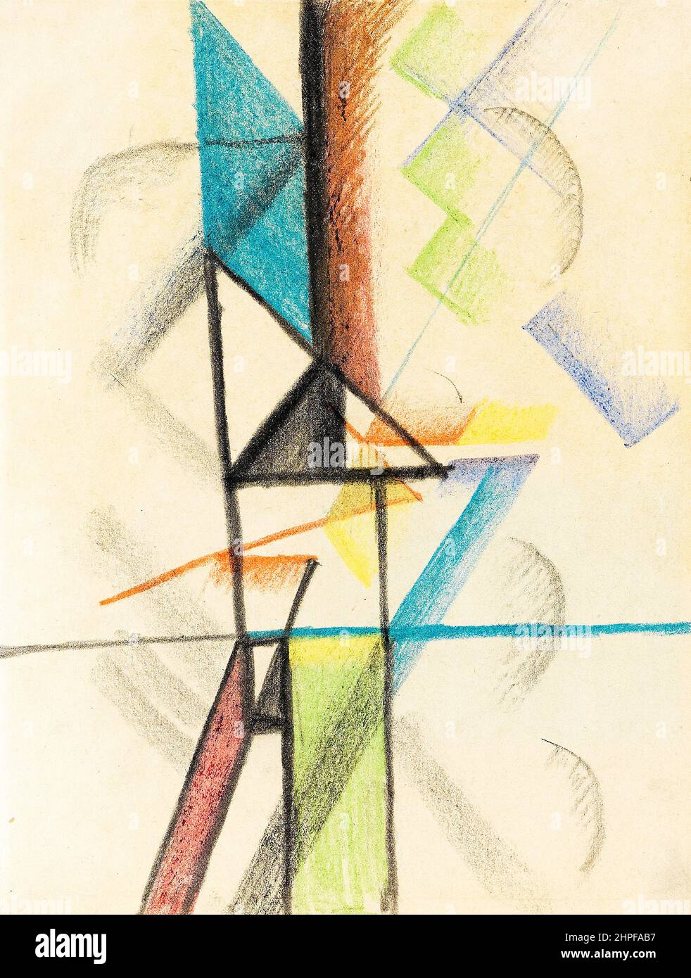 August Macke, abstrakte Zeichnung, Abstract Forms V, 1913, Buntstift auf Papier Stockfoto