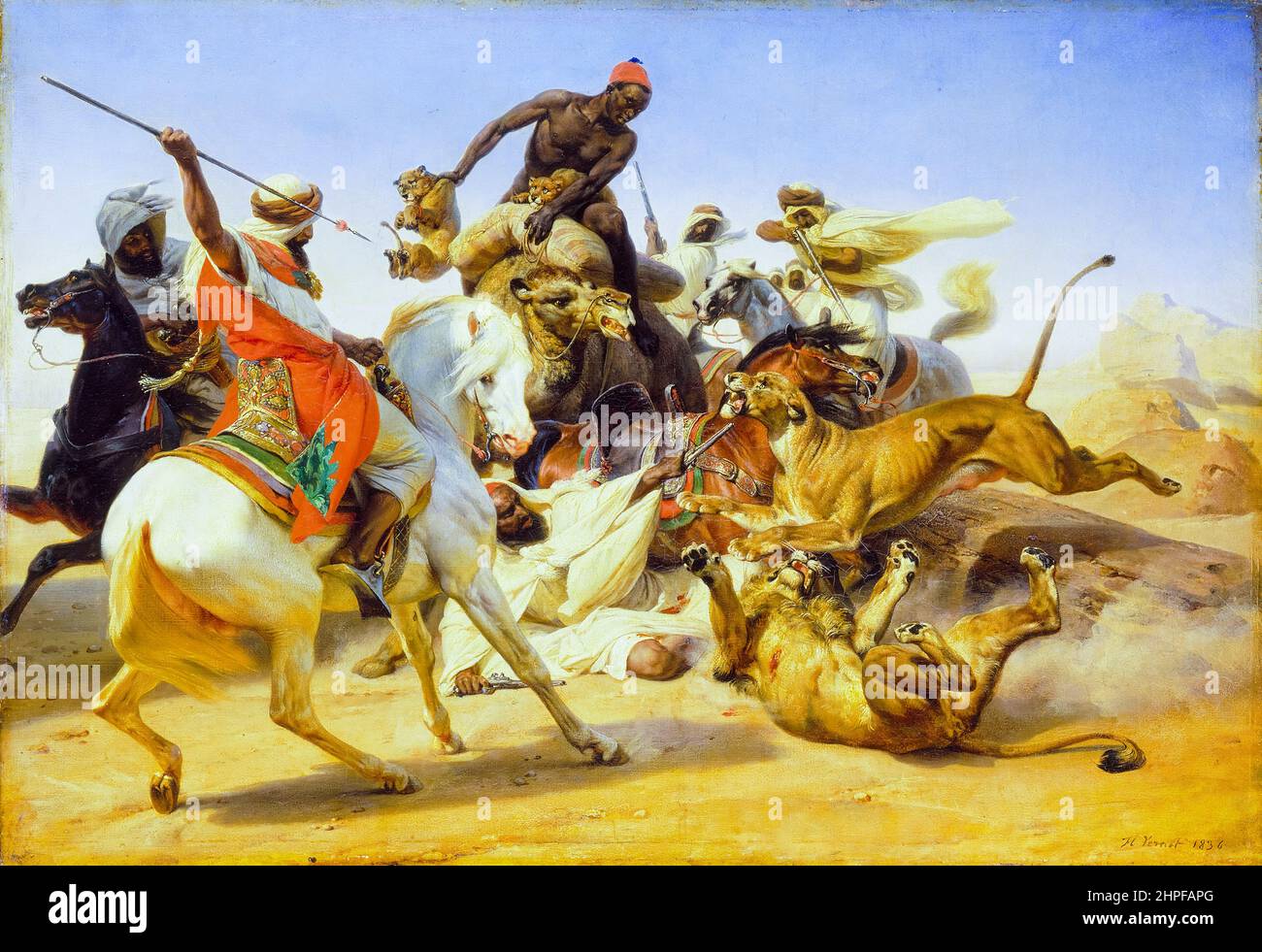 Horace Vernet, Gemälde, die Löwenjagd, 1836, Öl auf Leinwand Stockfoto