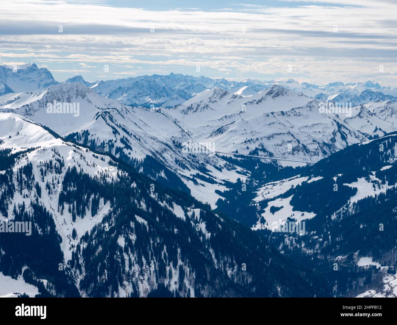 Blick auf die Berglandschaft im Bregenzerwald Stockfoto