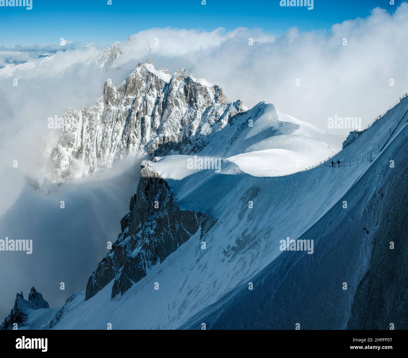 Aiguille du Midi Höhenweg in Richtung Vallee Blanche Ausgangspunkt, Chamonix, Frankreich Stockfoto