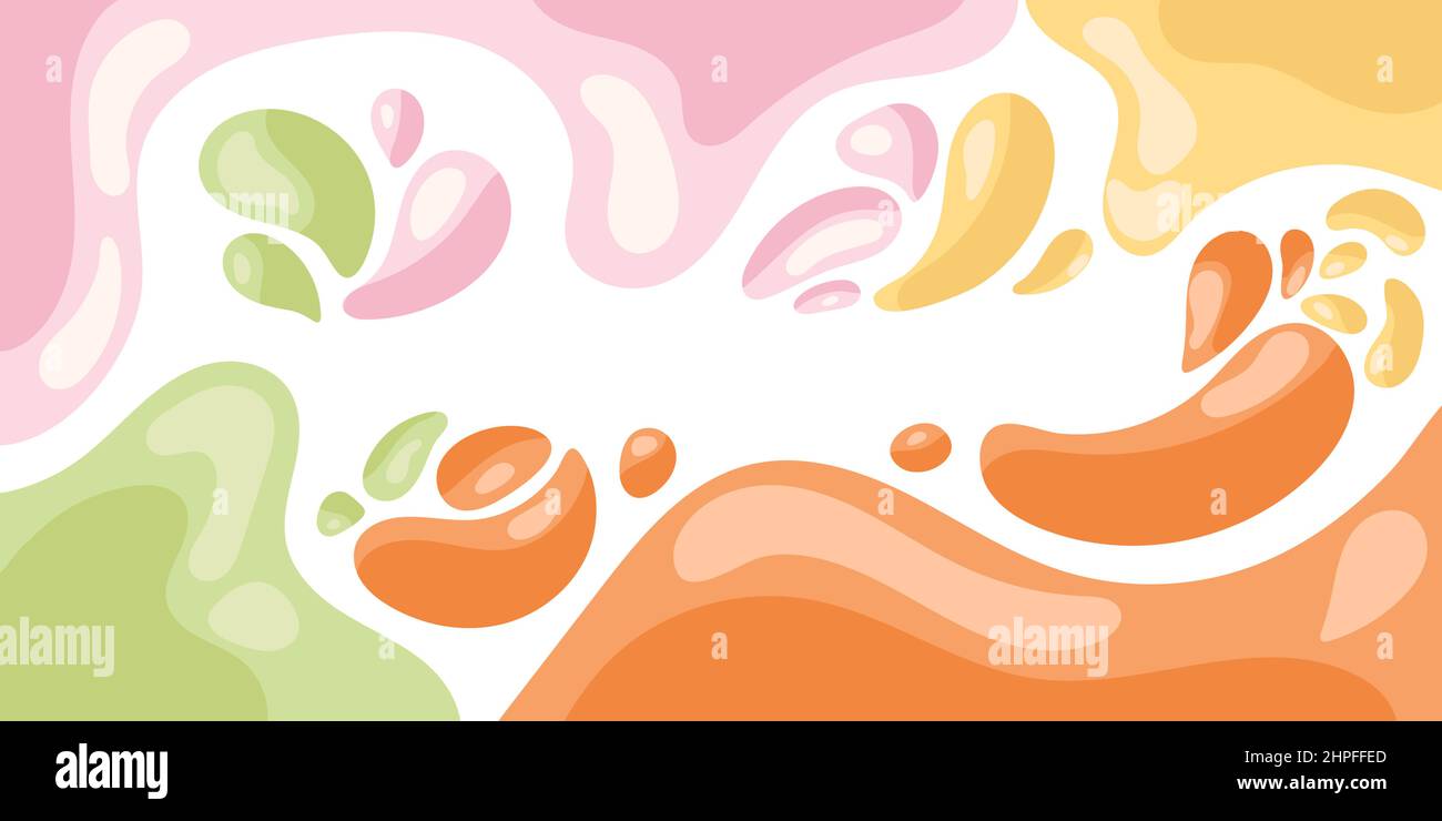 Ein Spritzer Saft, der Saft trinkt, der wie aus einem Brunnen spritzt. Platzen Sie in einem flachen Stil. Banner Stock Vektor
