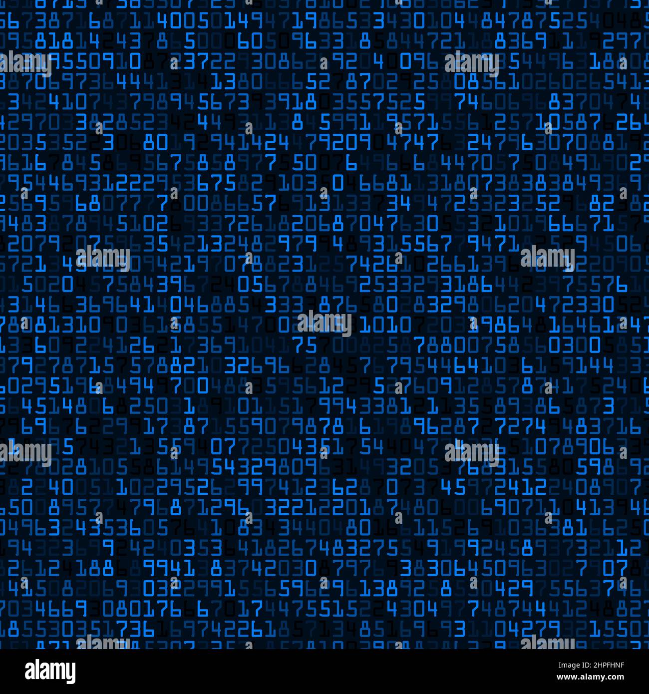 Zufällige Symbole nahtloses Muster. Blaue Zahlen auf schwarzem Hintergrund Stock Vektor