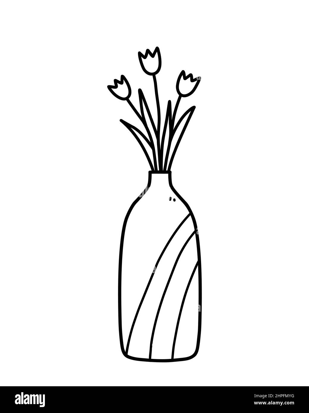 Niedliche Blumen in Vase isoliert auf weißem Hintergrund. Vektor-handgezeichnete Illustration im Doodle-Stil. Perfekt für Karten, Dekorationen, Logo. Stock Vektor