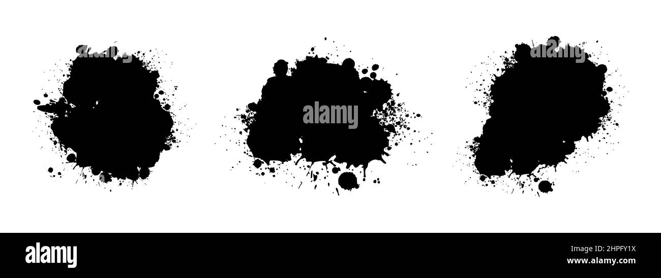 Tintenklecks und Farbspritzer. Vektor-Set von abstrakten schwarzen Flecken isoliert auf weißem Hintergrund. Stock Vektor