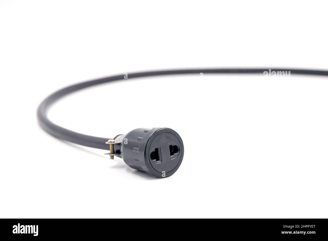 Steckerbuchse mit VCT-Kabel isoliert auf weißem Hintergrund. Stockfoto