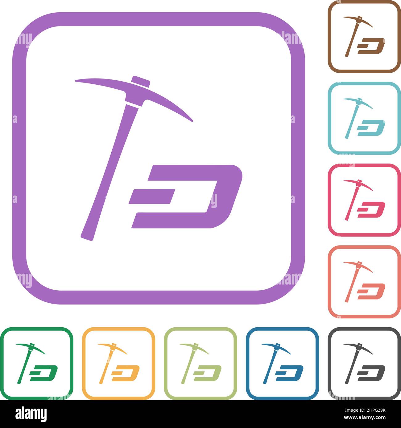 Dash Kryptowährung Mining mit Schatz einfache Symbole in Farbe abgerundeten quadratischen Rahmen auf weißem Hintergrund Stock Vektor