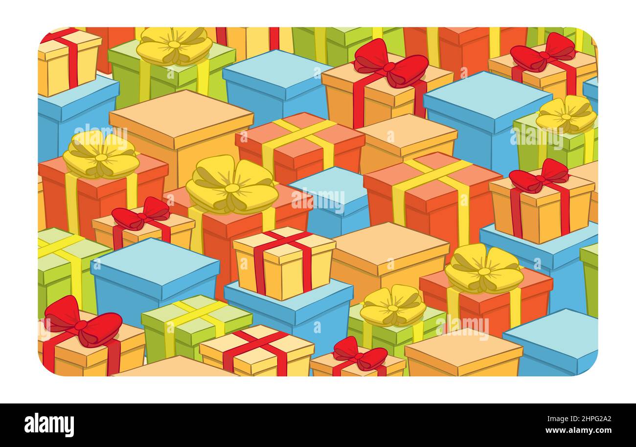 Geschenkkarte mit Schachteln und Bögen - Vektor-Hintergrund Stock Vektor