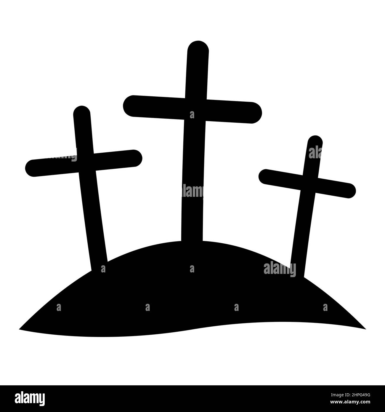 Kalvarienkreuze, Zeichen Christentum, drei Kreuze auf Hügel Stock Vektor
