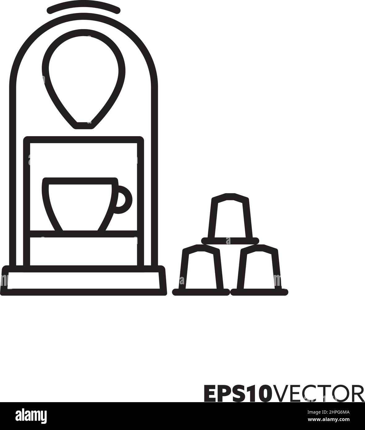 Symbol für die Linie der Kapselkaffeemaschine. Umreiß das Symbol der Zubereitung von Getränken und Getränken. Flache Vektorgrafik für Küchengeräte. Stock Vektor