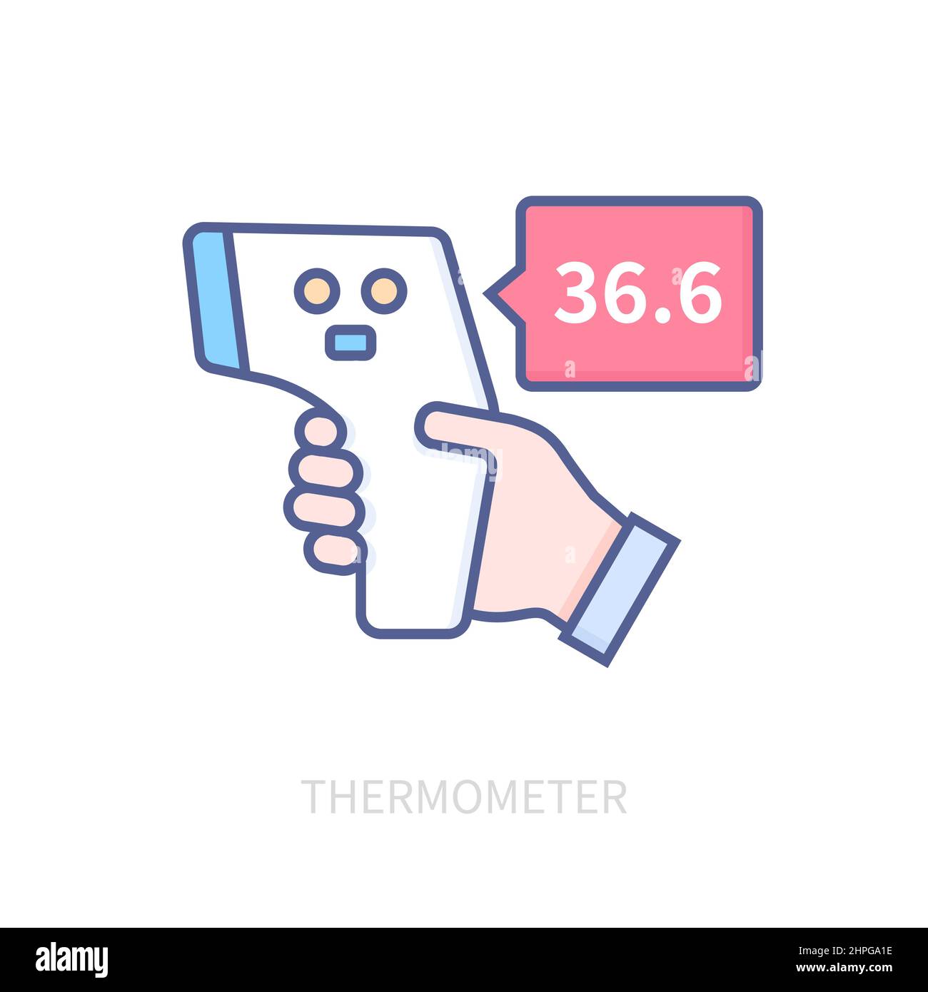 Thermometer - modernes farblich gestricheltes Symbol auf weißem Hintergrund. Detailgetreues Bild des elektronischen Temperatursensorgeräts. H Stock Vektor
