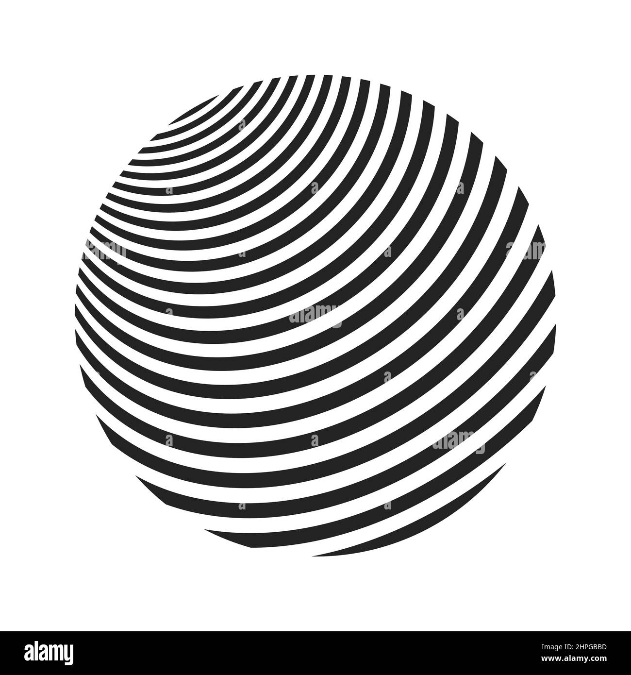 Schwarze Linien, die eine abstrakt gestreifte Kugel Formen. Geeignet für Logo oder anderes Design. Stock Vektor