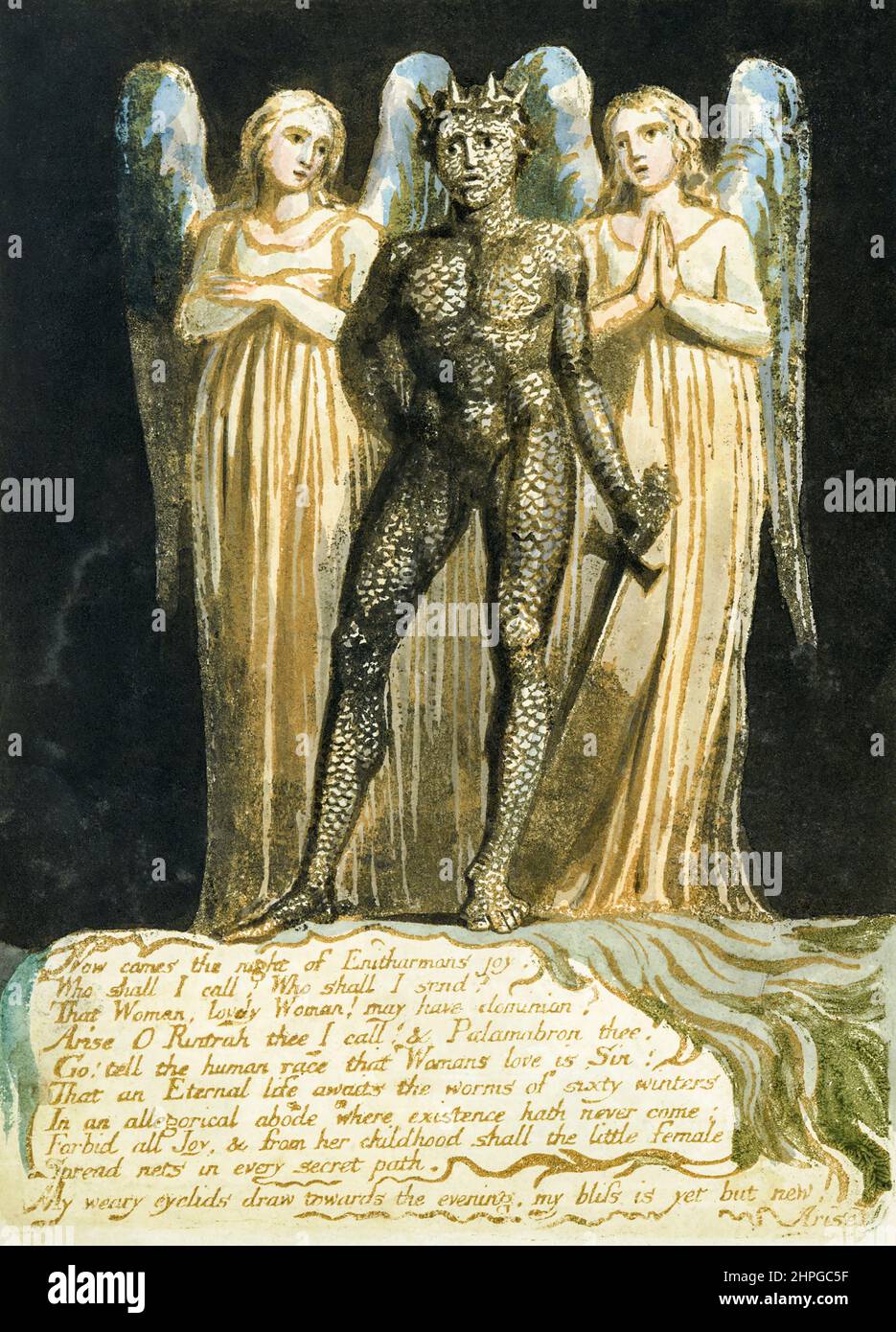 Aus Europa eine Prophezeiung, veröffentlicht 1794. Von dem englischen Dichter und Künstler William Blake, 1757 - 1827. Figuren aus Blakes Mythologie oder Mythopoeia. Stockfoto