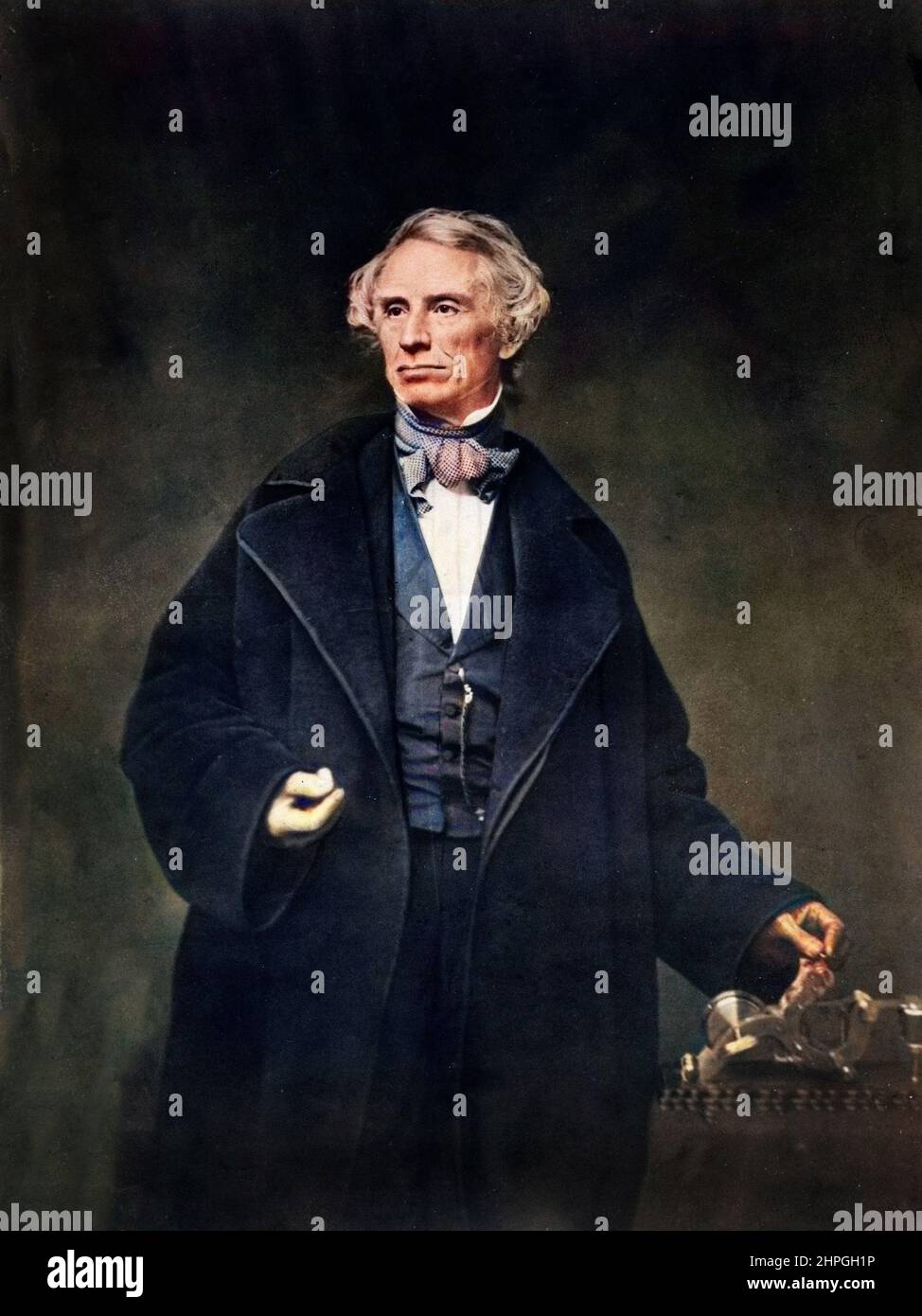Portrait de l'inventeur americain Samuel Finley Breese Morse (1791- 1872) devant son invention. Stockfoto