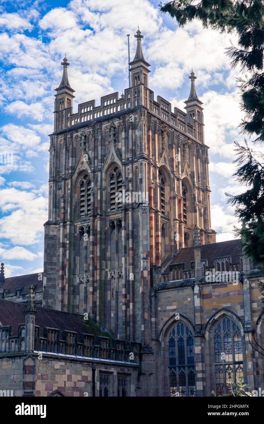 Great Malvern Priorat in Malvern, Worcestershire, England, war ein Benediktinerkloster (c. 1075 – 1540) und ist heute eine anglikanische Pfarrkirche Stockfoto