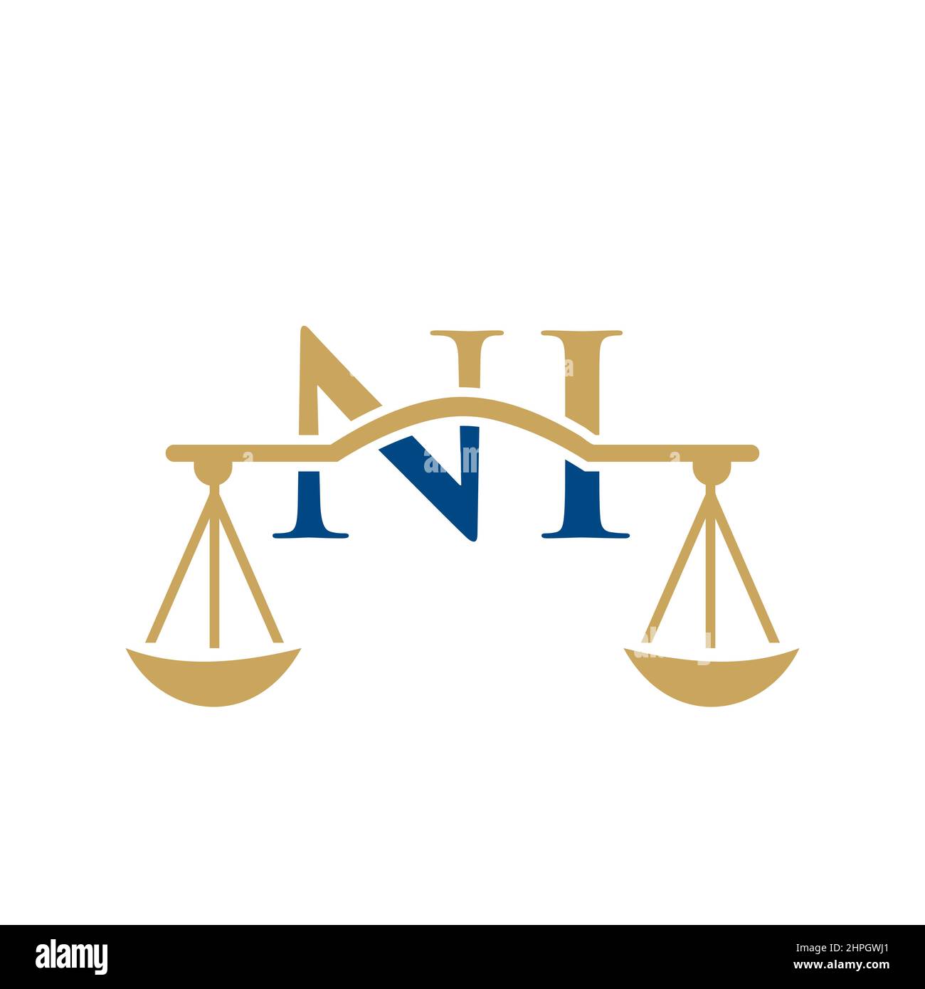 Anwaltskanzlei Letter NI Logo Design. Rechtsanwalt, Rechtsanwalt Lawyer Service, Anwaltskanzlei, Scale. Anwaltskanzlei Logo auf dem Buchstaben NI Vector Sign Stock Vektor