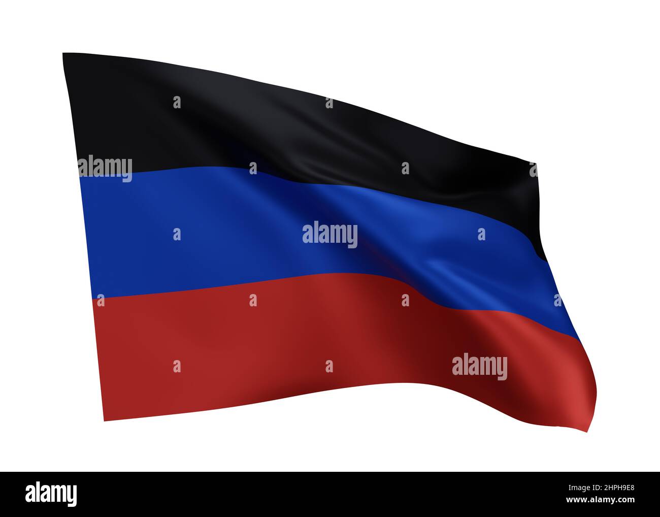 Donezk Volksrepublik 3D Illustration Flagge. Donetsk Volksrepublik hochauflösende Flagge isoliert vor weißem Hintergrund. 3D Rendern Stockfoto