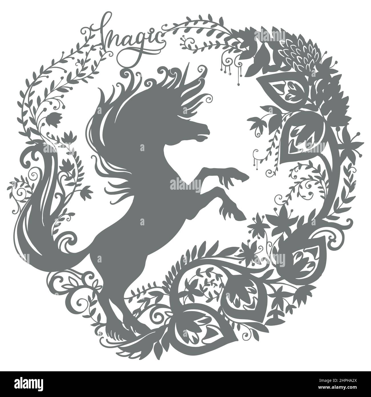 Schöne Einhorn Silhouette. Unicorn Vektorgrafik isoliert auf weißem Hintergrund. Vinylhemd-Design. Druckt Design für T-Shirts, cricut, paperc Stock Vektor