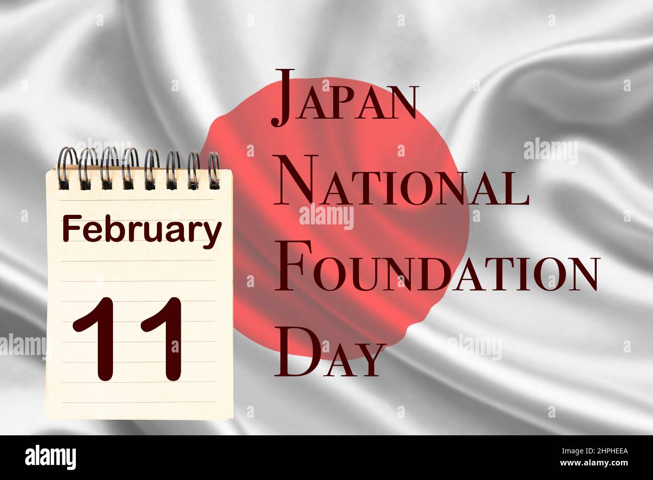 Die Feier des Japan National Foundation Day mit der Japan-Flagge und dem Kalender, der den 11. Februar anzeigt Stockfoto