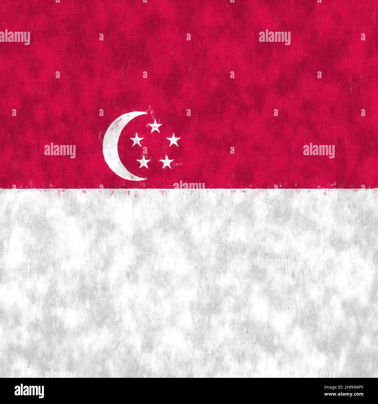 Singapur Ölgemälde. Singapurisches Emblem Zeichnung Leinwand. Stockfoto