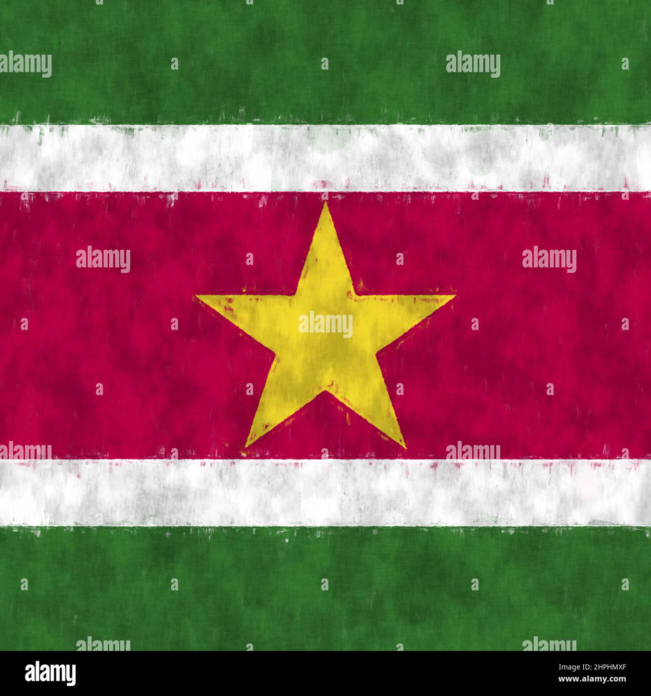 Suriname Ölgemälde. Surinam Emblem Zeichnung Leinwand. Stockfoto